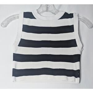 Cropped black white striped sleeveless sweater tank top vest size XS Y2KStyle